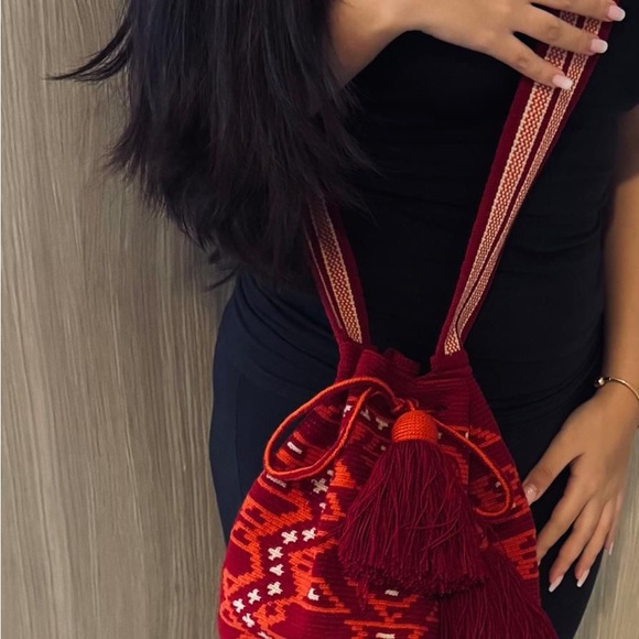 Red Patterned Drawstring Bag - Picture 2 of 2